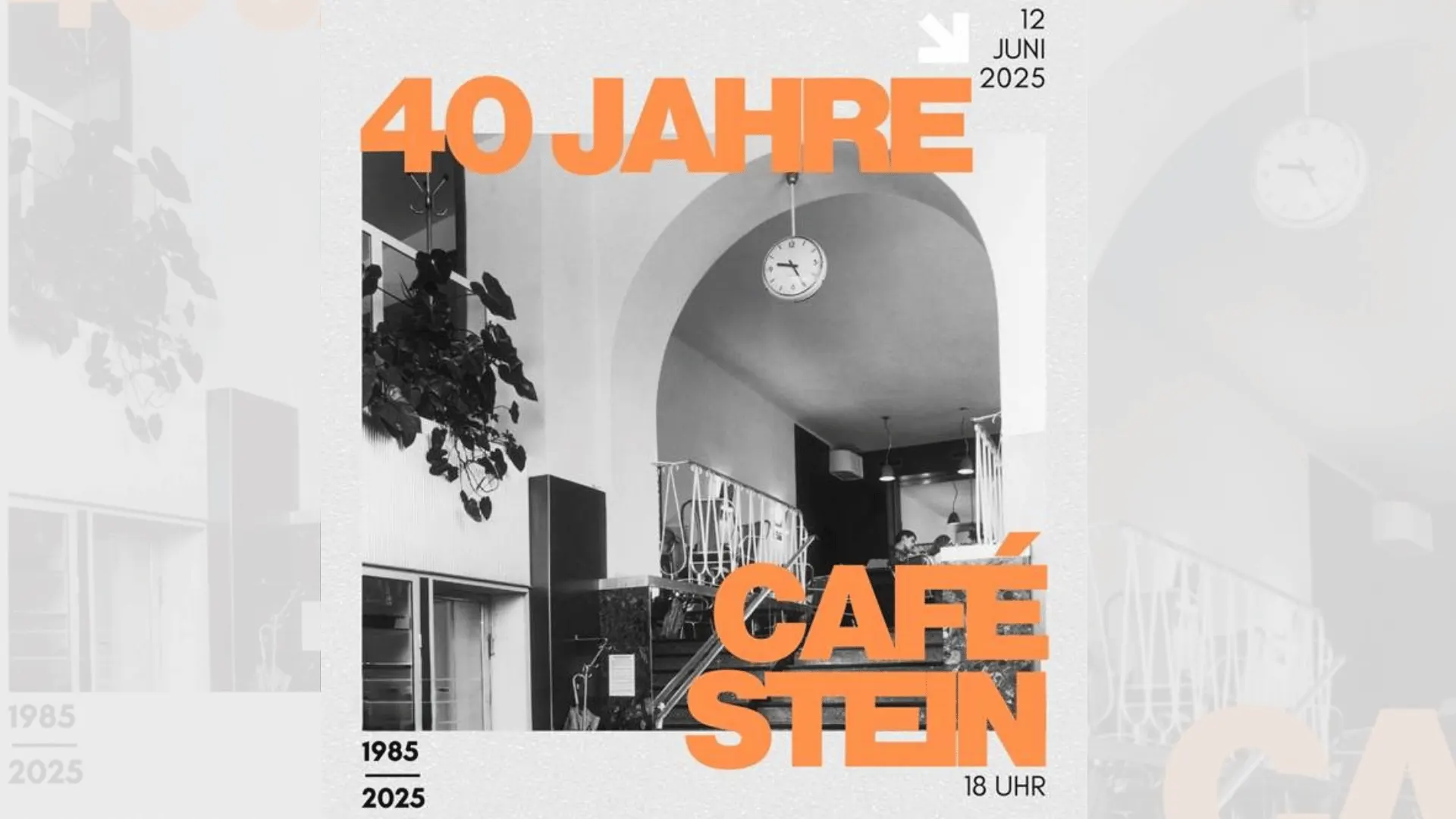 Jubiläumsgrafik: 40 Jahre Café Stein, 1985 bis 2025
